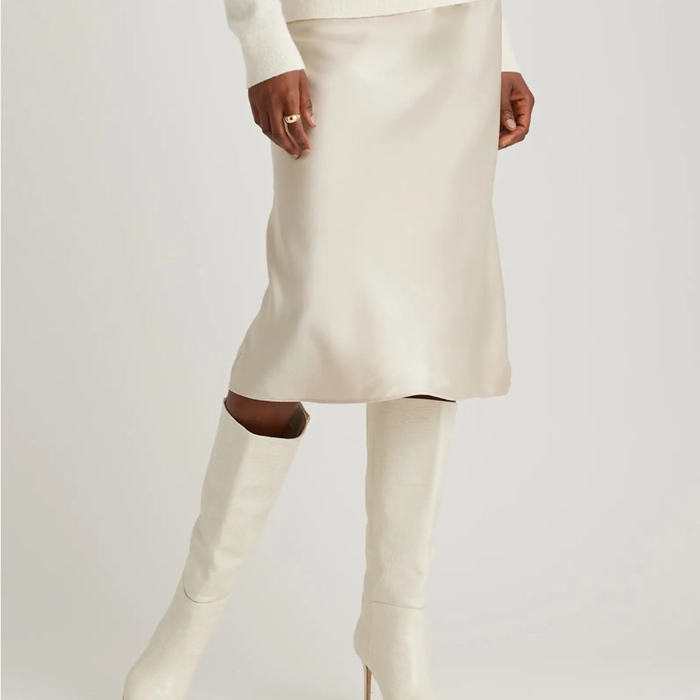 Quince Cream Satin Midi Slip Skirt